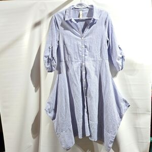 Blue Striped Women's Dress 100% Cotton Sz Medium